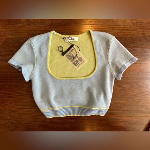 NWT DANIELLE GUIZIO Blue Scoop Neck T-Shirt - Picture 2 of 8